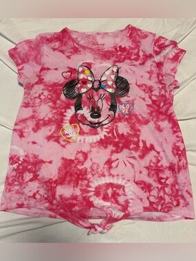 Disney Pink Tie-Dye Valentine Minnie Mouse Knot Front Tee